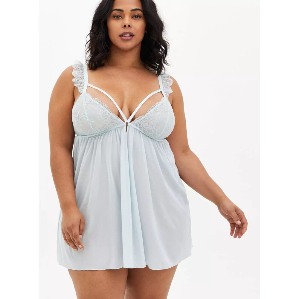 NWT Torrid Baby Blue Mesh Ruffle Cap Sleeve Strappy Babydoll Size 4 / 26 Plus